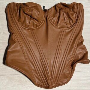 Brown, Faux Leather ,Moto Torso, One Piece
